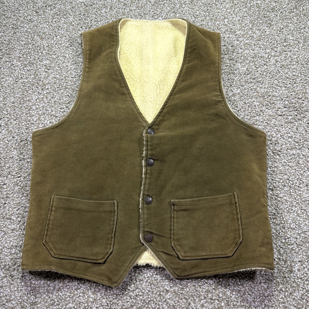 70s Suede Leather Vest Sherpa Lined Size Small Brown Western Style Essentials